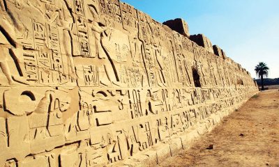 Hieroglyphics temple wall Karnak Egypt 2